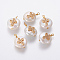 Natural Cultured Freshwater Pearl Pendants, with Brass Micro Pave Cubic Zirconia Findings, Nuggets with Cross, Golden, Clear, 19~22x13~15x6~8mm, Hole: 1.6mm