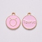 Alloy Enamel Pendants, Cadmium Free & Lead Free, Flat Round with Constellation, Light Gold, Pink, Taurus, 15x12x2mm, Hole: 1.5mm