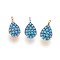 Brass Micro Pave Cubic Zirconia Charms, Teardrop, Deep Sky Blue, Mixed Color, 10x5x2mm, Hole: 1.2mm
