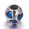 304 Stainless Steel European Beads, with Enamel, Large Hole Beads, Round with Heart, Stainless Steel Color, Blue, 10.5mm, Hole: 4.5mm