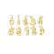 Brass Pendants, Number Charms, Rack Plating, Long-Lasting Plated, Lead Free & Cadmium Free, Real 18K Gold Plated, 14~14.5x4~10.5x3~5mm, Hole: 4x2.5mm