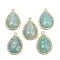 Natural Amazonite Faceted Pendants, Rack Plating Brass Micro Pave Clear Cubic Zirconia Teardrop Charms, Golden, 24.5x16.5x6.5mm, Hole: 1.6mm