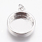 Brass Pendant Cabochon Settings, Plain Edge Bezel Cups, Flat Round Charms, Platinum, Tray: 10mm, 14x11.5x3mm, Hole: 2mm