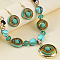 Bohemian Style Acrylic Flat Round Beaded & Pendant Necklaces & Dangle Earrings Sets, Cyan, 550mm