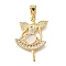 Brass Micro Pave Cubic Zirconia Shell Pendants, Cadmium Free & Lead Free, Dancer with Heart, Real 18K Gold Plated, 33.5x19.5x2mm, Hole: 3.5x4.5mm
