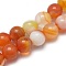 Natural Striped Agate/Banded Agate Beads Strands, Dyed & Heated, Round, Orange Red, 6mm, Hole: 1.2mm, about 62pcs/strand, 36cm