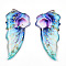 Epoxy Resin Pendants, Butterfly's Wing with Flower Charm, with Gold Foil & Glitter Powder, Light Cyan, 36~37x18~18.5x2~3mm, Hole: 1mm