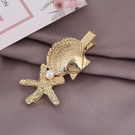 Заколки для волос из кожи аллигатора из сплава ракушек и морских звезд AJEW-A056-03E-1