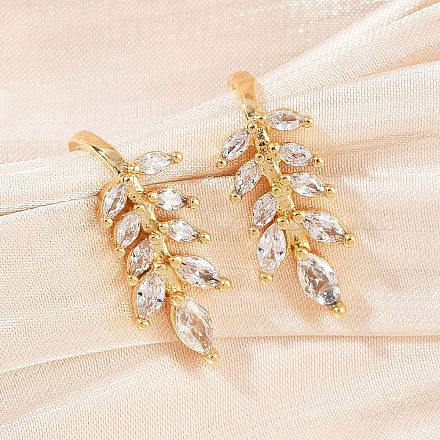 Серьги-каффы из латуни с микропаве из прозрачных кубических цирконий EJEW-F384-20G-1