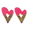 Resin and Walnut Pendants, Heart, Hot Pink, 37x25.5x3mm, Hole: 1.8mm