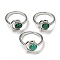 Natural Malachite Adjustable Rings, with Platinum Brass Findings, Long-Lasting Plated, Jewely for Women, Moon with Round, US Size 8(18.1mm).