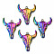 Rainbow Color Alloy Pendants, Cadmium Free & Lead Free, Ox-Head, 33x29x4.5mm, Hole: 1.4mm