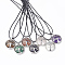 Natural & Synthetic Mixed Stone Pendant Necklaces, with Leather Cord and Brass Iron Findings, Flat Round with Tree, 17.67 inch(45cm), 1.5mm, Pendant: 31x27x7mm