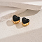 Heart-shaped Stainless Steel Hoop Earrings for Women's Daily Dating, with Enamel, Golden, Black