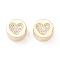 Brass Micro Pave Clear Cubic Zirconia Beads, Long-Lasting Plated, Cadmium Free & Lead Free, Flat Round with Heart Pattern, Real 18K Gold Plated, 11x5mm, Hole: 3mm