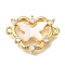 Brass Clear Cubic Zirconia Heart Links, Natural Shell Butterfly Connector Charms, Cadmium Free & Nickel Free & Lead Free, Real 18K Gold Plated, 14.5x20.5x3.5mm, Hole: 1.2mm