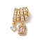 Brass Pave Pink and Clear Cubic Zirconia Rectangle Pendants, Real 18K Gold Plated, 23x14x7.5mm, Hole: 4x5mm