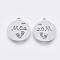 Non-Tarnish 201 Stainless Steel Pendants, Laser Cut Pendants, Flat Round with Foot & Heart & Word Mae, Stainless Steel Color, 17x15x1mm, Hole: 1.4mm