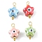 Handmade Porcelain Pendants, with Golden Tone Brass Findings, Star with Evil Eye, Mixed Color, 18.5x11.5x8mm, Hole: 2.5mm