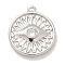 Rack Plating Brass Micro Pave Cubic Zirconia Pendants, Long-Lasting Plated, Lead Free & Cadmium Free, Flat Round with Evil Eye Charms, Platinum, 16.5x14.5x2.7mm, Hole: 1.5mm