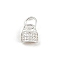 925 Sterling Silver Micro Pave Clear Cubic Zirconia Lock Charms, with Jump Rings, Silver, 8.5x7.5x3.5mm, Hole: 4.5mm