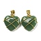 Glass Pendant, with Golden Brass & Iron Findings, Heart Charms, Sea Green, 22.5x21.5x8mm, Hole: 7.5x4mm