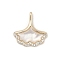 Brass Micro Pave Clear Cubic Zirconia Pendants, with Natural White Shell, Fan, Real 18K Gold Plated, 15x15x3mm, Hole: 1.2mm