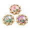 Light Gold Tone Alloy Enamel Pendants, with ABS Imitation Pearl, Flat Round with Flower Charms, Rack Plating, Mixed Color, 25x25x6mm, Hole: 2.5x1.5mm