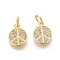 Brass Micro Pave Cubic Zirconia Charms, Lead Free & Cadmium Free, Clear, Peace Sign, Golden, 11x9x2mm, Hole: 3mm