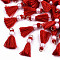 Polycotton(Polyester Cotton) Tassel Pendant Decorations, Mini Tassel, with Golden Tone Iron Findings and ABS Plastic Imitation Pearl, Red, 23mm, Jump ring: 5x0.8mm, 3.4mm inner diameter
