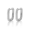 Rectangle S925 Sterling Silver Hoop Earrings, with Cubic Zirconia, Silver, Clear, 16x14mm