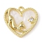 Alloy with Rhinestone Pendants, Heart with Cat, White, 18.5x20x3mm, Hole: 1.6mm