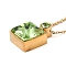 Glass Square Pendant Necklace, Real 18K Gold Plated 304 Stainless Steel Necklace, Yellow Green, 18.43 inch(46.8cm)