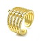 Brass with Cubic Zirconia Open Cuff Ring, Cadmium Free & Nickel Free & Lead Free, Multi Lines Wide Band Rings, Real 18K Gold Plated, Inner Diameter: 18mm
