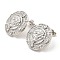 Brass Micro Pave Cubic Zirconia Stud Earrings, Flat Round with Lion, Platinum, 20.5x20.5mm