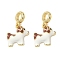 Brass White Enamel Puppy European Dangle Charms, Dog Large Hole Pendants, Rack Plating, Long-Lasting Plated, Lead Free & Cadmium Free, Golden, 20.5mm, Hole: 4mm