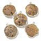 Electroplated Natural Druzy Agate Pendants, Brass Flat Round Charms, Silver Color, BurlyWood, 29~30x24~26x7.5~9mm, Hole: 1.8mm