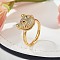 Rotatable Finger Rings for Women, Brass Micro Pave Clear Cubic Zirconia Fidget Spinner Rings, Cat Shape, Inner Diameter: 17.5mm, flower: 12.5x12mm