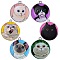 18Pcs 6 Style Printed Alloy Pendants, Platinum, Flat Round with Cat Charm, Mixed Color, 28x25x3mm, Hole: 1.8mm, 3pcs/style