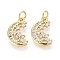 Brass Micro Pave Cubic Zirconia Pendants, Moon & Star, with Jump Ring, Real 16K Gold Plated, 15.5x10x2mm, Hole: 3mm