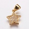 Brass Micro Pave Cubic Zirconia Charm, Star, Golden, 11.5x10x2mm, Hole: 2.5x3mm