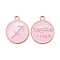 Alloy Enamel Pendants, Cadmium Free & Lead Free, Flat Round with Constellation, Light Gold, Pink, Sagittarius, 22x18x2mm, Hole: 1.5mm