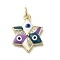 Brass Micro Pave Cubic Zirconia Pendants, with Enamel, Cadmium Free & Nickel Free & Lead Free, with Jump Ring, Real 18K Gold Plated, Star with Evil Eye, Medium Purple, 17.5x13x3.4mm, Hole: 3.2mm