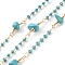 Handmade Brass Enamel Link Chains, with Synthetic Turquoise Chip Bead for Necklaces Bracelets Making, Long-Lasting Plated, Soldered, with Spool, Golden, Link: 2.5~20x1.5~10mm, about 16.40 Feet(5m)/Roll