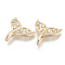 Brass Cubic Zirconia Pendants, Whale Tail Shaped, Nickel Free, Real 18K Gold Plated, 18x18x5mm, Hole: 7x3mm