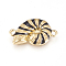 Brass Enamel Links connectors, Long-Lasting Plated, Lead Free & Cadmium Free & Nickel Free, Spiral Shell Shape, Black, Real 18K Gold Plated, 19x11.5x2.5mm, Hole: 1.6mm