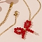 Glass Beaded Bowknot Pendant Necklaces, Golden Tone Metal Chain Minimalist Jewelry for Women, Red
