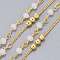 Handmade Brass Curb Chains, with Faceted Glass Links, Brass Beads and Spool, Soldered, Long-Lasting Plated, Real 18K Gold Plated, White, 1.7x1.3x0.4mm, Beads: 3.5x2.5~3mm and 3mm, about 32.8 Feet(10m)/roll