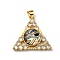 Real 18K Gold Plated Brass Pendants, with Glass and Acrylic, Triangle With Evil Eye Charms, Colorful, 27x28x7mm, Hole: 4x3.5mm
