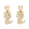 Brass Micro Pave Clear Cubic Zirconia Pendants, Long-Lasting Plated, Cadmium Free & Lead Free, Cat, Real 18K Gold Plated, 13x8.5x2mm, Hole: 3.8x3mm